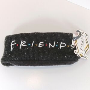 NWT FRIENDS Logo Graphic Knit Fleece Lined Headband Black White Flecked OS